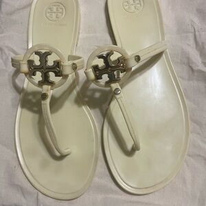 Tory Burch Flat Thong Jelly Sandals Womens 7 Ivory Off White Mini Miller Ladies